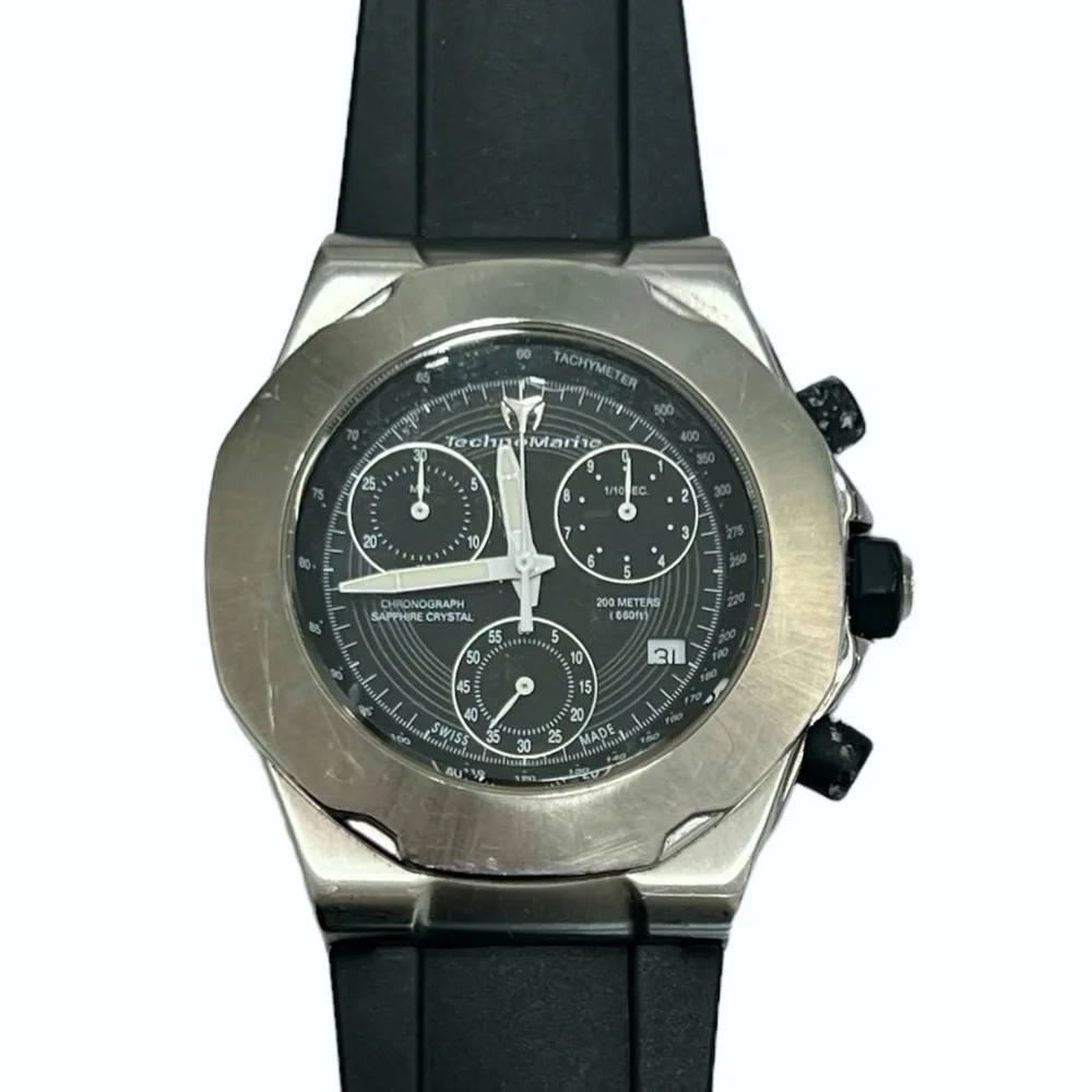 TECHNOMARINE BLACK FACE STAINLESS STEEL CASE CHRONOGRAPH WATCH MOD. ALPHA R3/G10